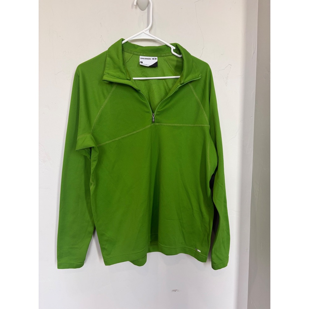 Salomon ActiLite Mens Half Zip Pullover Lime Green Textured Hiking Shirt Large